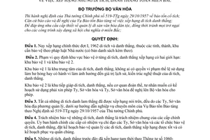 Quyết định 313-VH/VP  xếp hạng những di tích, danh thắng cảnh toàn miền Bắc