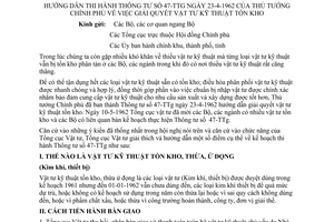 Thông tư 177-TVT giải quyết vật tư kỹ thuật tồn kho hướng dẫn Thông tư 47-TTg
