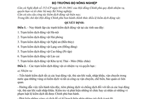 Quyết định 22-NN/QĐ thành lập các trạm kiểm dịch động vật tại các tỉnh