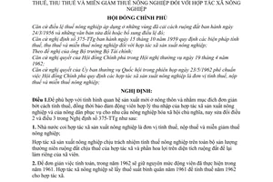 Nghị định 63-CP quy định các biện pháp tính thuế, thu thuế và miễn giảm thuế nông nghiệp đối với hợp tác xã nông nghiệp
