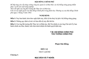 Nghị định 66-CP điều lệ thu thủy lợi phí