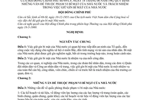 Nghị định 69-CP Quy định những vấn đề thuộc phạm vi bí mật của Nhà nước và trách nhiệm trong việc giữ gìn bí mật của Nhà nước