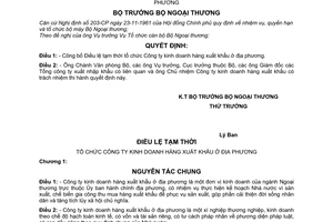 Quyết định 552-BNT-QĐ-TCCB  Điều lệ tạm thời tổ chức công ty kinh doanh hàng xuất khẩu ở địa phương