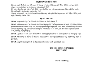 Quyết định 101-CP thành lập Cục Bảo vệ sức khỏe