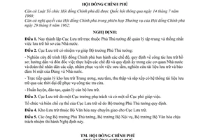 Nghị định 102-CP thành lập Cục Lưu trữ trực thuộc Phủ Thủ tướng