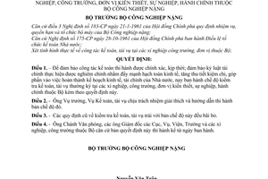 Quyết định 546-BCNNg-CĐKT chế độ kiểm tra kế toán, tài vụ thường kỳ tại xí nghiệp, công trường, đơn vị kiến thiết, sự nghiệp,hành chính