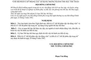 Nghị định 109-CP điều lệ về “chế độ phân cấp vận động viên” và điều lệ về “chế độ phân cấp trọng tài” áp dụng trong ngành thể dục thể thao