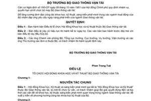 Quyết định 1170-QĐ-TL  bản điều lệ tổ chức Hội đồng Khoa học và kỹ thuật thuộc Bộ Giao thông vận tải