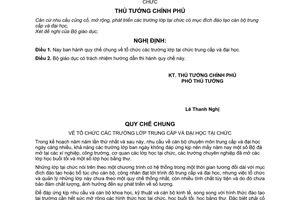 Nghị định 101-TTg quy chế chung về tổ chức các trường lớp trung cấp và đại học tại chức