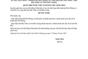 Nghị Quyết hợp nhất thành phố Hải Phòng và tỉnh Kiến An, hợp nhất tỉnh Bắc Ninh và tỉnh Bắc Giang