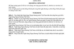 Nghị định 115-CP thành lập Ngân hàng Ngoại thương nước Việt Nam dân chủ cộng hòa