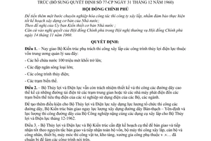 Quyết định 200-CP phân công xây lắp giữa Bộ Thủy lợi và Điện lực và Bộ Kiến trúc bổ sung Quyết định 77-CP