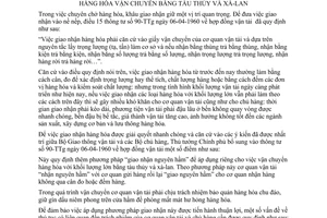 Thông tư 129-TTg áp dụng phương pháp giao nhận nguyên hầm hàng hóa vận chuyển bằng tàu thủy và xà-lan