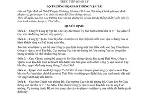 Quyết định 126-QĐ-TT chuyển Công ty vận tải ô-tô Tây-bắc về Cục vận tải đường bộ trực tiếp quản lý