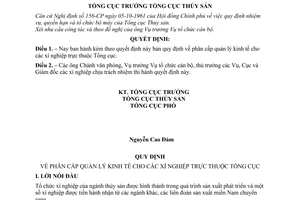 Quyết định 92-QĐ-TS  quy định  phân cấp quản lý kinh tế cho xí nghiệp thuộc Tổng cục Thủy sản
