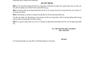 Quyết định 31-LĐ-NC chương trình đào tạo công nhân cơ khí