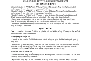 Quyết định 31-CP điều chỉnh nhiệm vụ giữa Bộ Nội vụ, Bộ Lao động, Bộ Công an, Bộ Y tế và Tổng Công đoàn Việt Nam