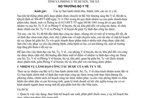 Thông tư 06-BYT-TT nhiệm vụ lãnh đạo công tác dược Sở, Ty, Y tế khu, thành, tỉnh Phòng y tế huyện, Thị xã