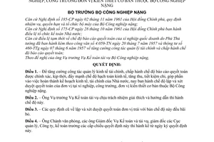 Quyết định 300-BCNNg-KTTV chế độ lập  xét duyệt quyết toán của đơn vị kiến thiết cơ bản thuộc Bộ Công nghiệp nặng