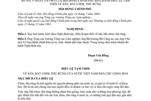 Nghị định 39-CP Điều lệ tạm thời về săn, bắt chim, thú rừng