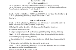 Quyết định 196-QĐ quy định thể lệ kỳ thi tốt nghiệp trường phổ thông áp dụng từ năm 1962 - 1963