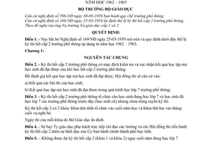 Quyết định200-QĐ quy định thể lệ kỳ thi hết cấp 2 trường phổ thông áp dụng từ năm học 1962 1963