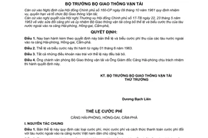 Quyết định 640-QĐ thể lệ biểu cước phí thuế  àu nước ngoài vào ra cảng Hải phòng, Hồng gai, Cẩm phả