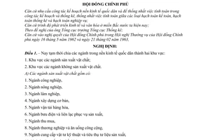 Nghị định 82-CP phân chia các ngành trong nền kinh tế quốc dân