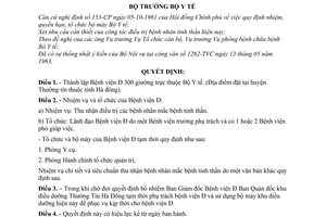 Quyết định 519-BYT-QĐ thành lập Bệnh viện Đ 300 giường trực thuộc Bộ Y tế
