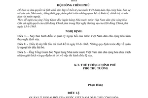 Nghị định 102-CP điều lệ quản lý ngoại hối của nước Việt Nam dân chủ cộng hòa