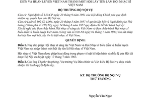 Quyết định 135-NV sát nhập Hội nhạc sĩ sáng tác Việt Nam và Hội nhạc sĩ biểu diễn và huấn luyện Việt Nam thành hội nhạc sĩ Việt Nam