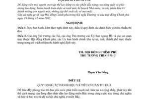 Nghị định 104-CP điều lệ quy định các danh hiệu và tiêu chuẩn thi đua