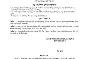 Quyết định  79-LĐ-QĐ quy chế thi tốt nghiệp tại các trường,lớp đào tạo công nhân kỹ thuật