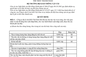 Quyết định  813-QĐ ấn định khoản thu của Công ty đại lý tàu biển Việt Nam và thể thức thanh toán