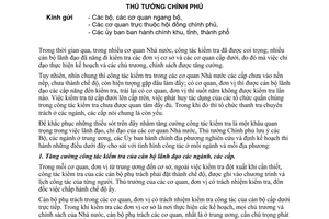 Chỉ thị 87-TTg tăng cường công tác kiểm tra cơ quan Nhà nước