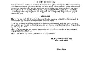 Nghị định 124-CP điều lệ tạm thời nghiên cứu, xây dựng, xét duyệt, ban hành và quản lý quy phạm, quy trình kỹ thuật dùng trong sản xuất công nghiệp