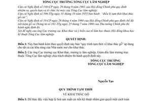 Quyết định 603-BLN quy trình tạm thời khai thác gỗ