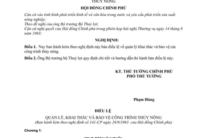 Nghị định 141-CP điều lệ quản lý khai thác và bảo vệ các công trình thủy nông