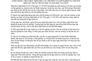 Chỉ thị 96-TTg chế độ nghỉ công tác nghỉ sản xuất CBCNVC theo học trường lớp nghiệp vụ chuyên môn kỹ thuật trung học đại học tại chức