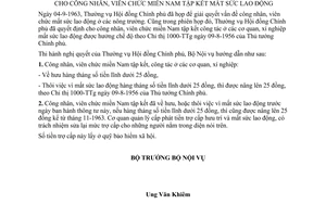 Thông tư 24-NV áp dụng Chỉ thị 1000-TTg  công nhân viên chức miền Nam tập kết mất sức lao động