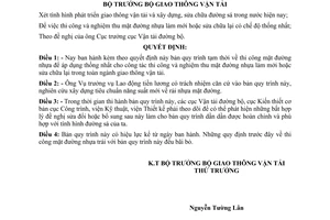 Quyết định 1187-QĐ  quy trình tạm thời về thi công mặt đường nhựa