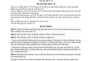 Quyết định 1058-BYT-QĐ  thống nhất Nhà xuất bản thể dục thể thao vào Nhà xuất bản y học thuộc Bộ Y tế