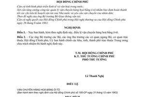 Nghị định 195-CP điều lệ vận chuyển hàng hoá bằng ô-tô