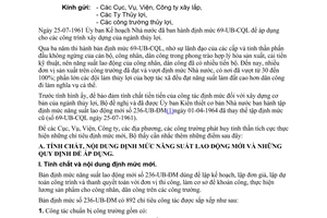 Thông tư 16-TL-TT thực hiện định mức năng suất lao động