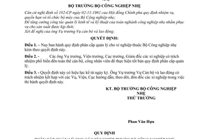 Quyết định 185-BCNNh-CBLĐ  bản quy chế phân cấp quản lý các xí nghiệp thuộc Bộ Công nghiệp nhẹ