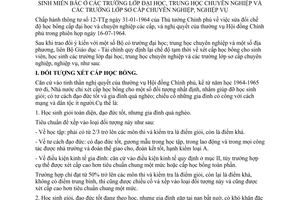 Thông tư liên bộ 37-TT-LB quy định tạm thời xét cấp học bổng sinh viên học sinh miền Bắc trường lớp đại học trung học chuyên nghiệp lớp sơ cấp