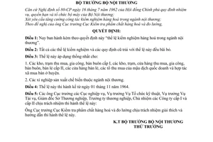 Quyết định 517-NT thể lệ kiểm nghiệm hàng hoá trong ngành nội thương