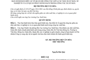 Quyết định 41-VH-QĐ điều lệ về quan hệ công tác giữa các nhà xuất bản, xí nghiệp in và cơ quan phát hành sách trong công tác sản xuất