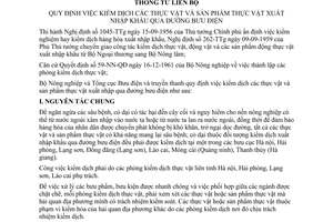 Thông tư liên bộ 27-TT-LB kiểm dịch thực vật sản phẩm xuất nhập khẩu bưu điện