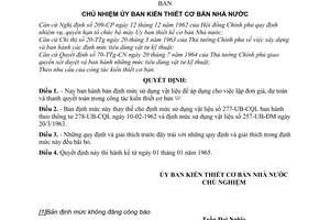 Quyết định 829-UB-ĐM bản định mức sử dụng vật liệu trong công tác kiến thiết cơ bản